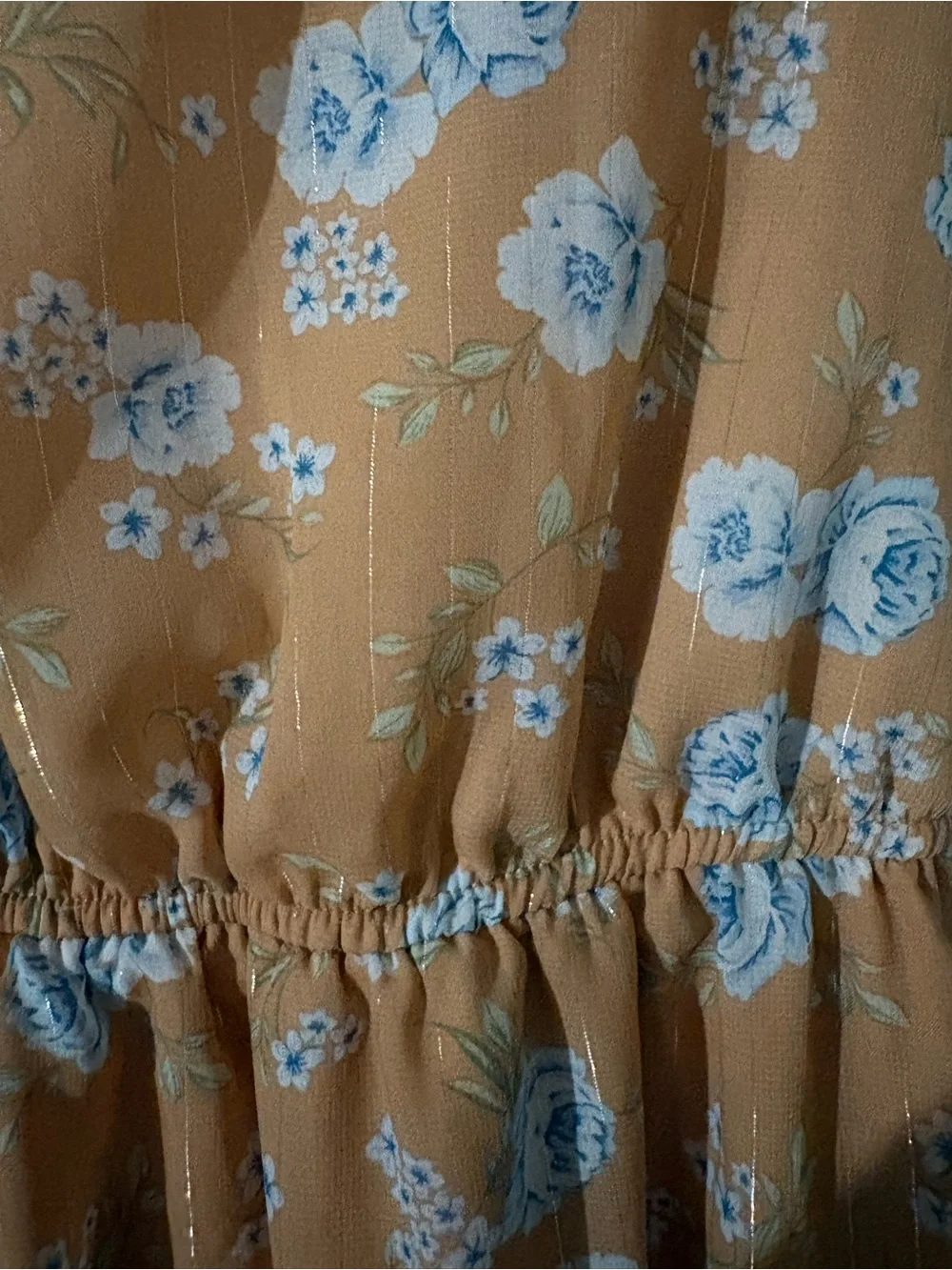 Trixxi Mustard Floral Tiered Girls' Dress with Blue Blooms